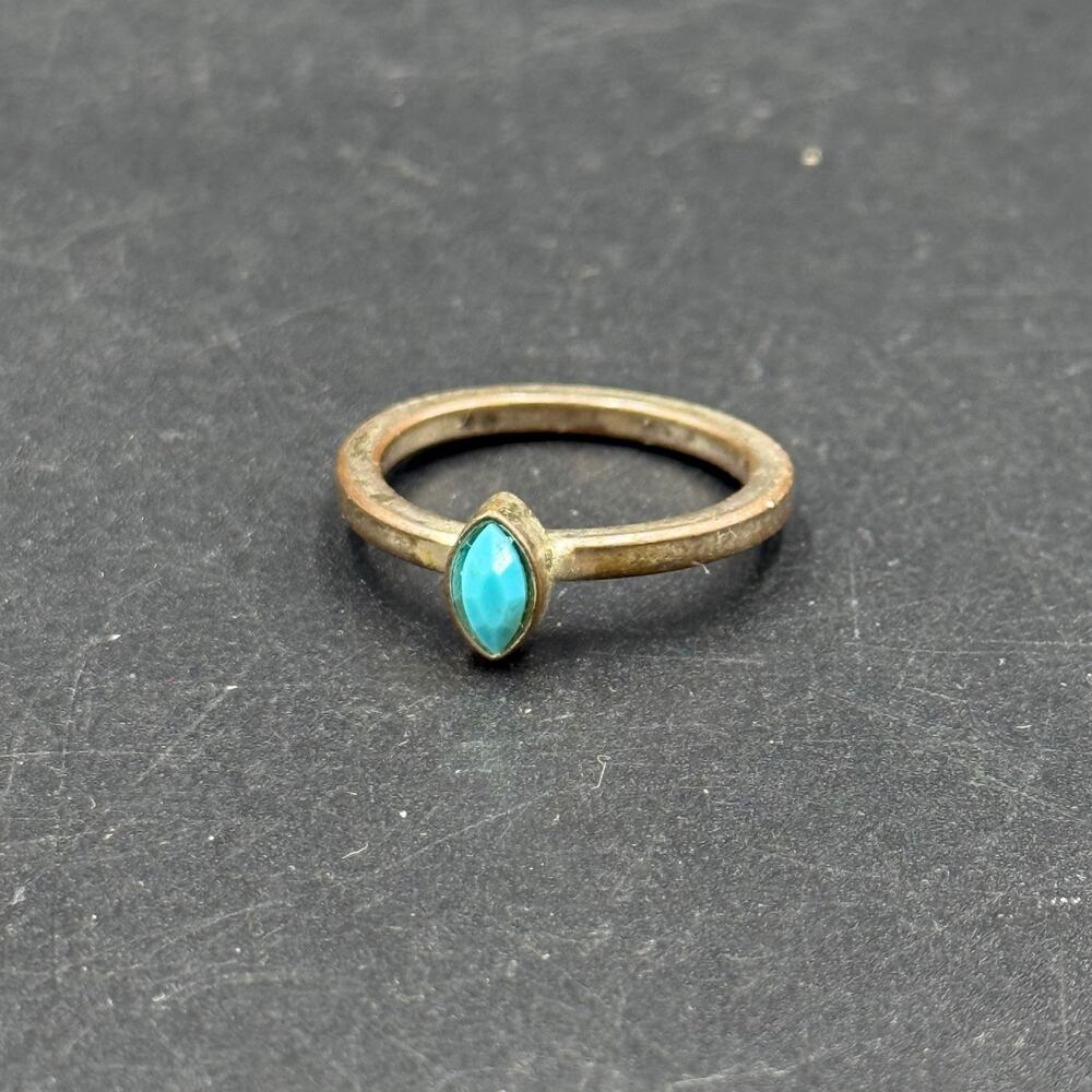 Vintage Marquise Turquoise Ring Silver Tone